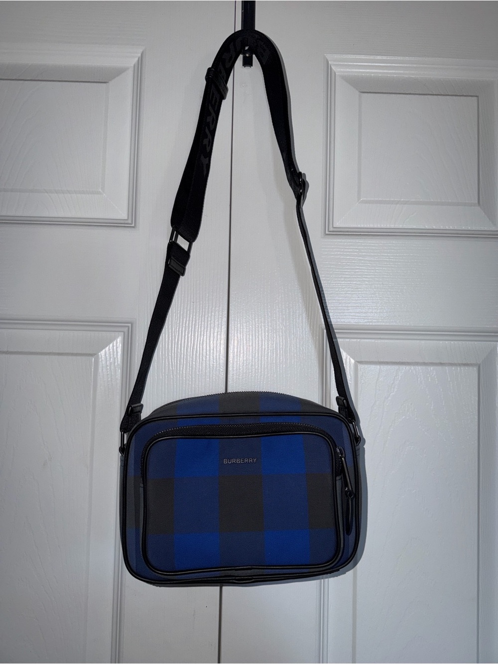 Burberry Blue and Black Check Messenger Crossbody Bag